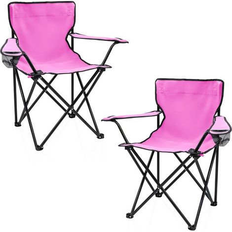Lot de 2 Chaise de camping, Pliable, Porte-boisson, Métal et Polyester, 40 cm hauteur assise, Jardin et Festival