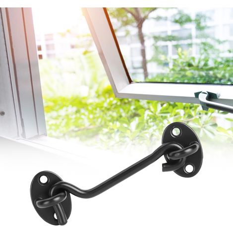 Lot de 4 crochets fenêtre porte inox noirs vis quincaillerie maison ventilation 13 cm (1/5)