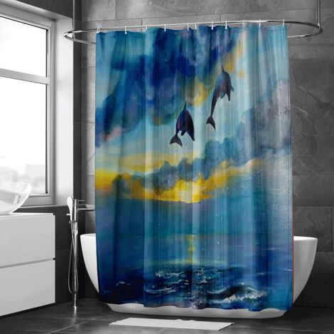 Rideau de douche nature de lac calme, design charmant, tissu lavable, déco cosy - 90x180cm (1/5)