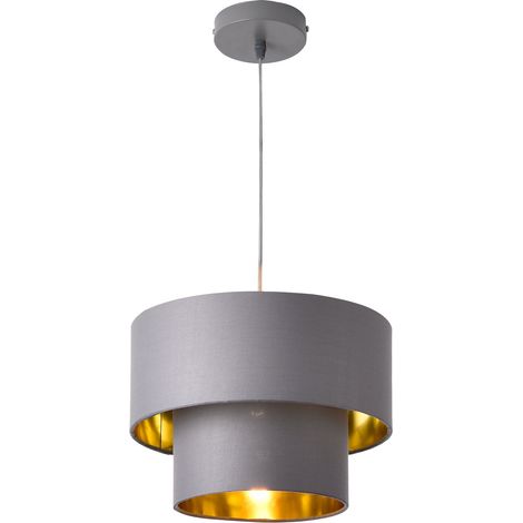 Lámpara colgante moderna suspensión de metal y textil diámetro 30 cm gris dorado 030005260 (1/4)