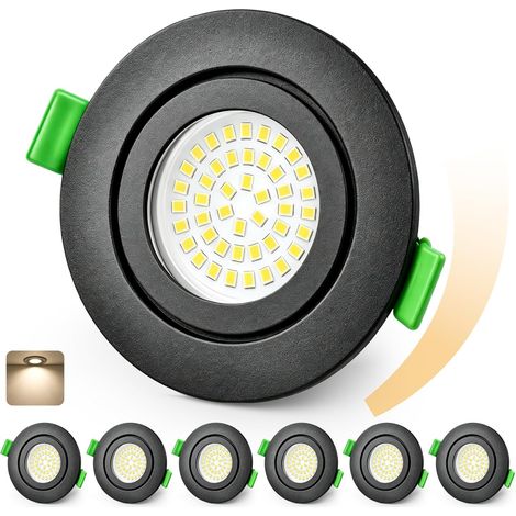 Spot LED Encastrable Dimmable 65-75mm 5W IP65 Spot LED Encastrable Extra Plat Blanc Neutre 4000K Spots de Plafond Etanche Salle de Bain, Noir Lot de 6 (Non Rotatif) (1/5)