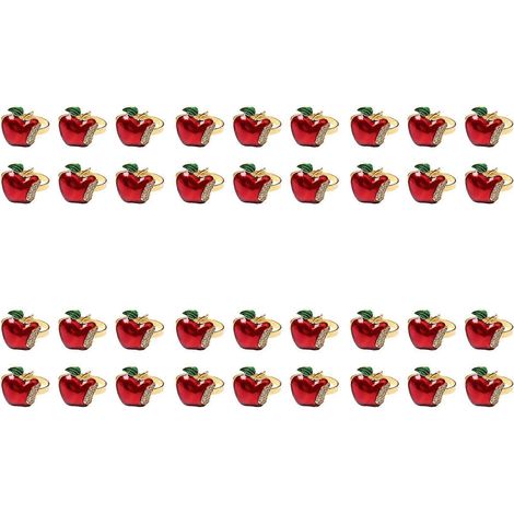 Lot de 36 ronds de serviette motif pomme rouge pour mariage dîner banquet Noël anniversaire - Rouge et or (1/5)