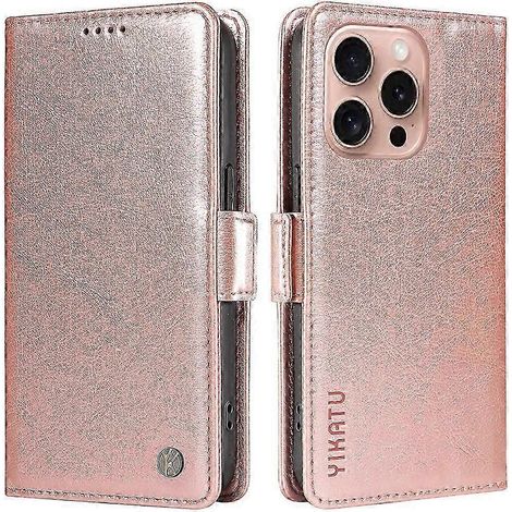 Compatible avec iPhone 16 Pro. Étui portefeuille en cuir texturé litchi. Fermeture magnétique latérale. Idéal comme cadeau. Compatible avec G. (1/5)