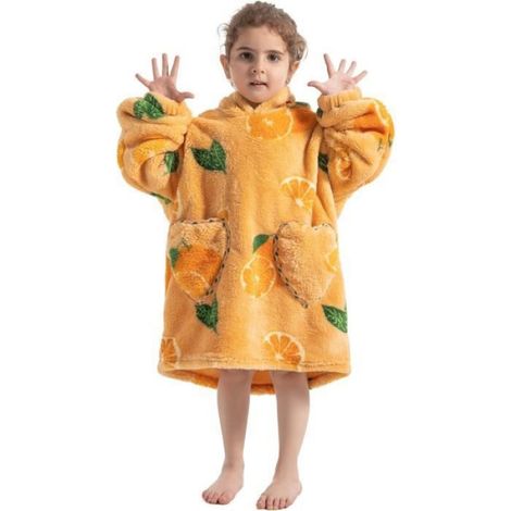 1 Couverture à capuche, Velours doux, 75x70cm, Orange, Pour enfants 3-6 ans (1/4)