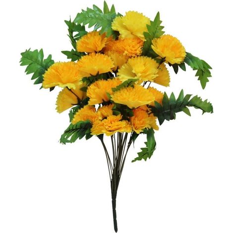 Bouquet giallo di 24 garofani e felci - Decorazione dall'aspetto di fiori veri, altezza 58 cm (1/3)