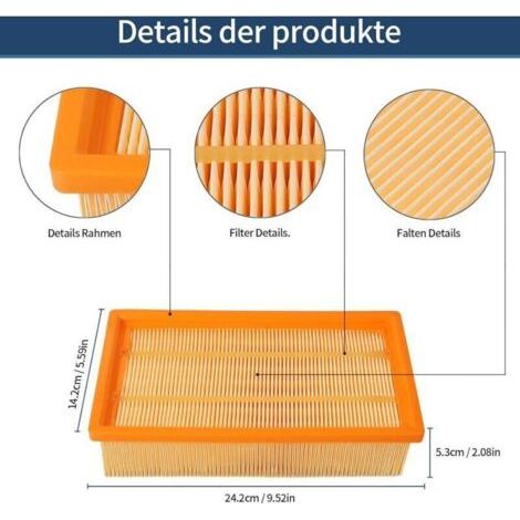 NALOOKAMIC Lot de 2 filtres pour aspirateur Bosch Gas 35 L, M SFC, AFC Professional, plissés plats pour NT 25/1 Ap