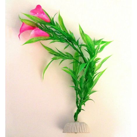 Trade Shop - Pianta 25 Cm Piantina Artificiale Per Acquario Piante Finte Plastica Fiore Rosa -