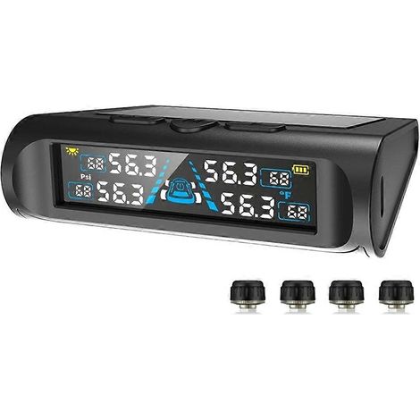 Moniteur de température TPMS T21 USB/solaire avec 4 capteurs externes, écran LCD numérique, jauge 0-6,8 bar, pour pneus de voiture (1/5)