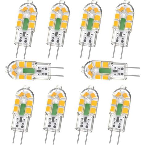 G4 Light Bulb, 2W 200LM G4 LED Bulb, Equivalent to 20W G4 Halogen Bulb, Warm White 3000K, AC/DC 12V, Flicker-Free, Non-Dimmable, 10 Pack