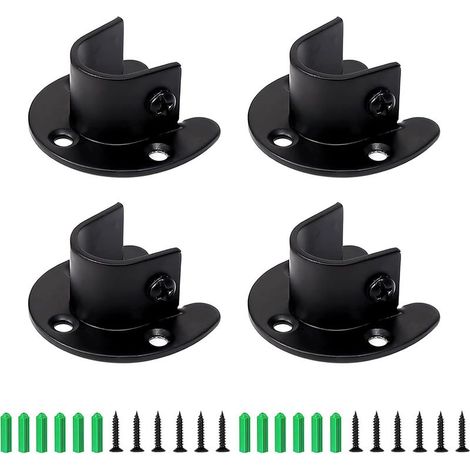 Stück U-förmige Flansch-Gardinenstangenhalterungen 25 mm Edelstahl-Gardinenstangenhalterung mit Schrauben für Kleiderschrank- und Küchengardinenstangen (Schwarz - 4 Stück) (1/5)