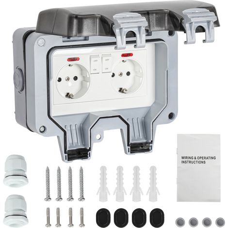 Randaco Außensteckdose Gartensteckdose Outdoor Steckdose IP66 16A Wasserdicht Staubdicht Wandsteckdose 2 Loch mit Schalter