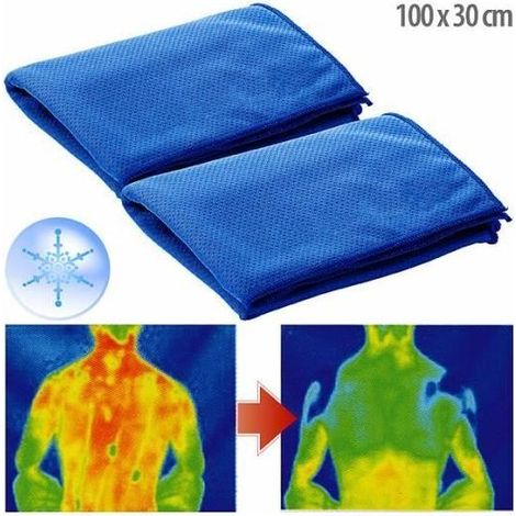 Erfrischende Handtücher - PERLE - 2er-Set - Blau - 100 x 30 cm - Waschbar - UV-beständig (1/5)