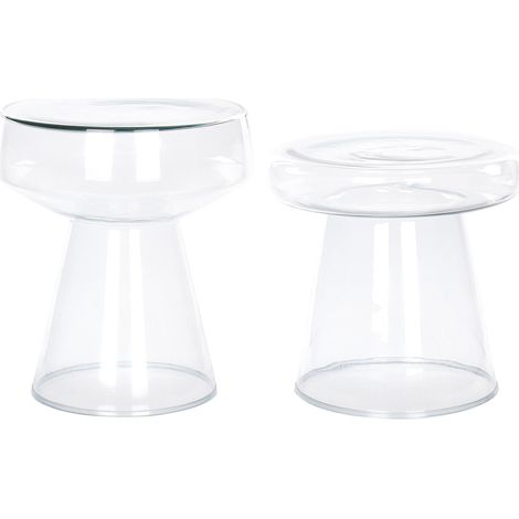 Conjunto de 2 mesas auxiliares modernas de vidrio transparente de diseño transparente Laguna/Caldera (1/5)