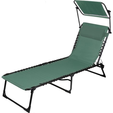 Lettino / Sdraio con parasole e cuscino verde 187x85x56 cm
