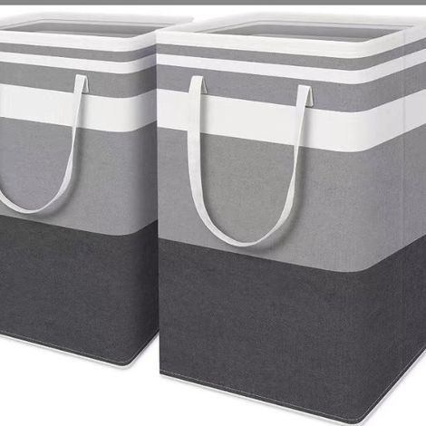 Lot de 2 paniers à linge 75 L – Panier pliable et imperméable – Grand panier à linge – Noir et gris (1/5)