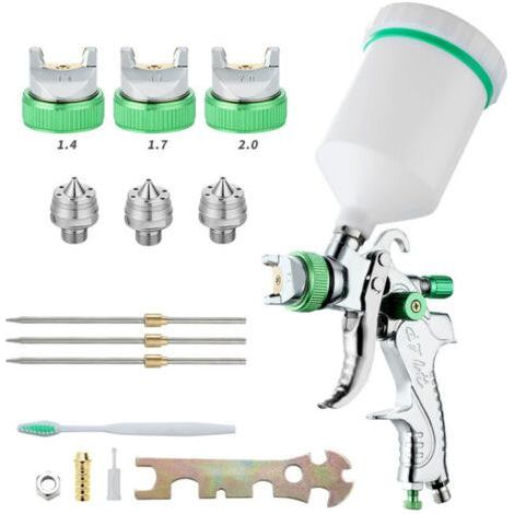 Pistolet à peinture HVLP à alimentation par gravité – 600CC – 3 buses 1,4/1,7/2,0 mm – Pulvérisation précise pour revêtements épais - HVLP 600 CC (1/5)