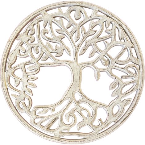 Décoration murale arbre de vie en bois blanc patiné 30 cm (1/2)