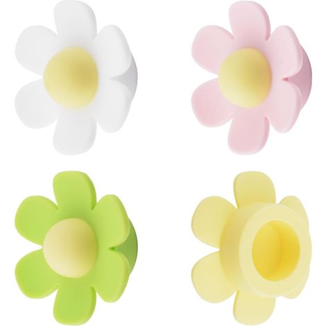 Lot de 4 bouchons de trop-plein en silicone à motif floral coloré pour évier de cuisine, salle de bain, bouchon de vidange rond pour évier (blanc/rose/vert/jaune) (1/5)