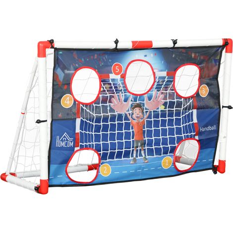 Cage de handball enfant extérieur but 5 zones cibles ballon gonflable avec pompe 116x48x76 cm blanc (1/5)