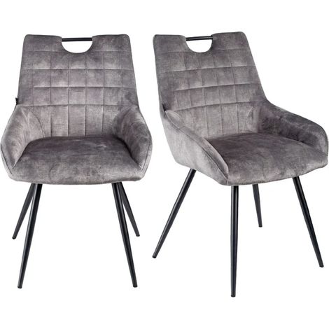 Lot 2 chaises capitonnées velours gris clair pieds métal – BRANDY 2 (1/5)
