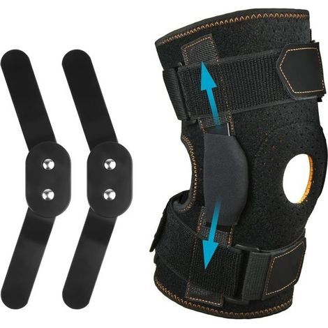Ginocchiera regolabile con cerniera, tutore per rotula e legamenti con stabilizzatori laterali e cuscinetti in gomma, taglia XL (1/4)