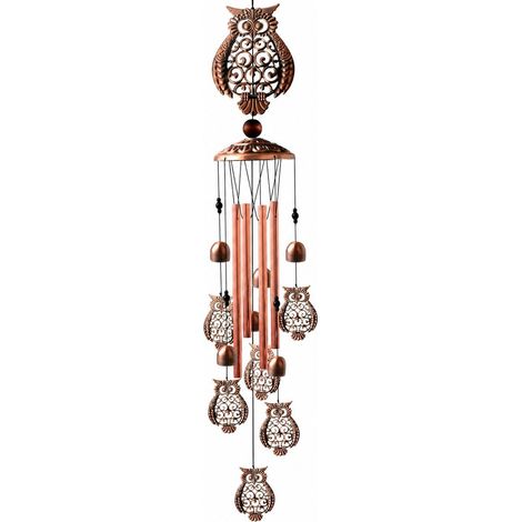 Carillon éolien en métal, finition cuivre rouge brossé, pendentif loup-chien, décoration intérieure/extérieure pour jardin/jardin, hibou (1/4)