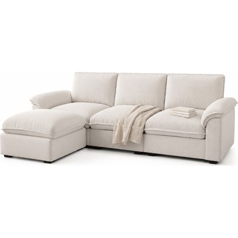 Modulares Ecksofa in L-Form, 4-Sitzer mit Ottomane, Chenille, Beige (1/5)
