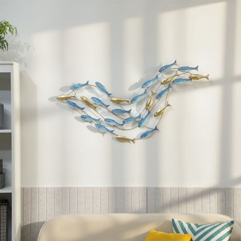 Déco murale poisson en métal bleu clair, design moderne élégant antirouille