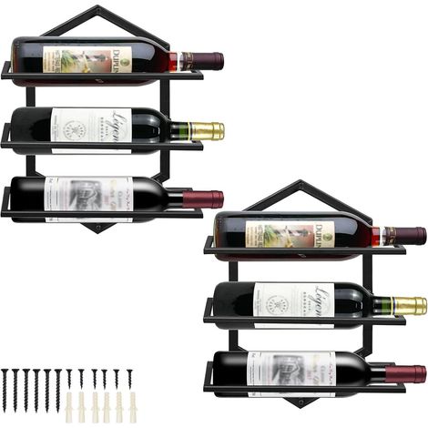 Porte-Bouteilles Mural en métal, Porte-Verres à vin à Suspendre pour 2 Bouteilles et 3 Verres Inclus, casier à vin Rouge pour décor d'affichage de Bar de Cuisine à la Maison (Gold 2) (1/5)
