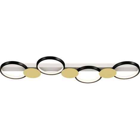 Plafonnier LED 38W, 1500LM, température de couleur 3000K-6500K. 4 ampoules, télécommande, finition noir et doré pour salon