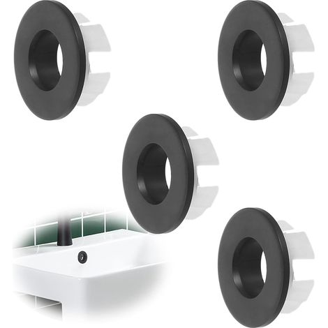 4 Pcs Anneau De DéBordement D’éVier,Couvercle De Trop-Plein pour Lavabo Couvercle De Trop-Plein Anneau Trop-Plein D'éVier Rond Couvercle De Trop-Plein pour Salle Bain Cuisine éVier Trou (Noir) (1/5)