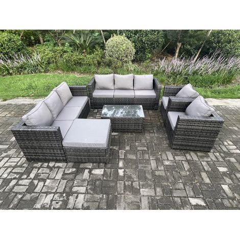 Fimous Ensemble de meubles de jardin en rotin avec 2 Fauteuil Table basse grand tabouret Mélange gris foncé (1/5)