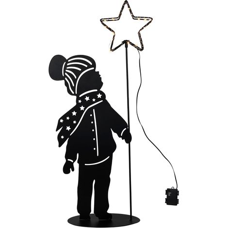 LED Metall Weihnachts Aufsteller Kind mit Stern mit Timer - 60 cm - Deko Silhouetten Bild warm weiß beleuchtet Batterie betrieben - Weihnachten Advent Winter Garten Deko Beleuchtung