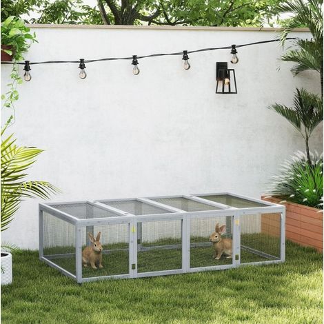 Parque para pequeños animales (181x100x48 cm), con dos tapas abatibles, madera de abeto, gris (1/5)