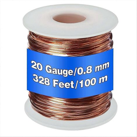 Fil de cuivre souple à 99,9 % de pureté, calibre 20/0,8 mm de diamètre, 100 m, 454 g (1 livre) (1/5)