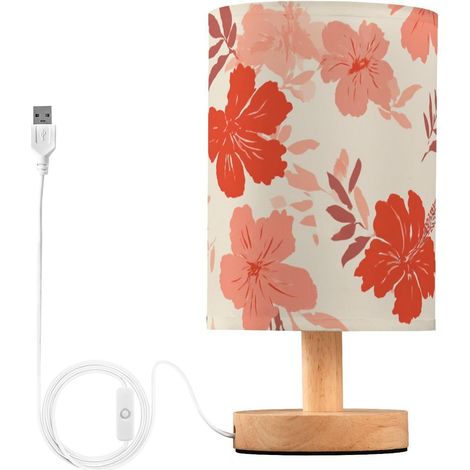 Style Hibiscus Floral Corail Rouge Petites Lampes de Table Nuit (1/5)