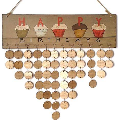 Calendrier d'anniversaire en bois, tableau mémo pour la famille et les amis, cadeaux, décoration festive pour la maison, bricolage, 1 planche, 1 ficelle de suspension, 50 plaquettes rondes en (1/4)