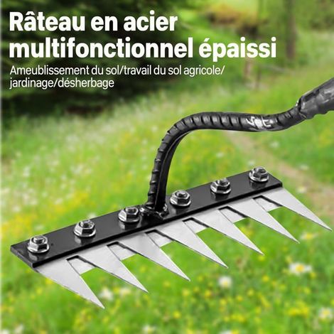 Râteau De Jardin Portable pour Désherber - Outillage De Jardin pour Désherber /Ameublir (sans Manche) 7 Dents (1/4)