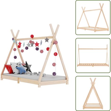 Cama de pino - vidaXL Estructura de cama infantil de madera maciza de pino 80x160 cm - Cama con cortinas