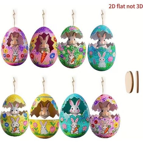 16 pezzi di appendini in legno per uova di Pasqua - Decorazione pasquale a forma di coniglio piatto 2D - Decorazione festiva per Pasqua e interni (1/2)