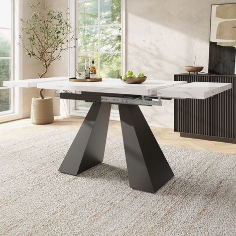 Mesa de comedor extensible 99x74x77 cm blanco y negro en MDF y metal con diseño flexible (1/5)