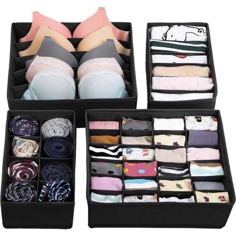 HONORNIC - Lot de 4 (Différentes tailles) Organisateurs de tiroir pliables, organisateur de tiroir pour chaussettes et sous-vêtements,