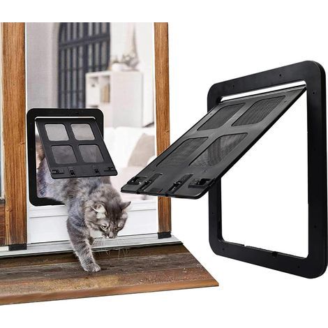Porte moustiquaire pour chien et chat avec rabat magnétique verrouillable, fermeture magnétique robuste pour porte coulissante existante, fenêtre (S (taille intérieure : 23,1 x 18,1 cm), noir) (1/5)