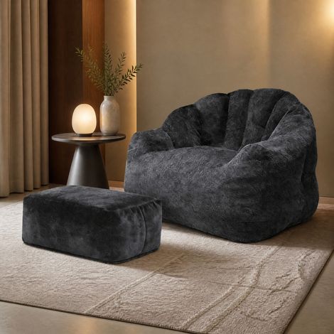 1-Sitzer-Sessel mit passendem Hocker, schwarzer Flanellstoff HAVRYA (1/5)