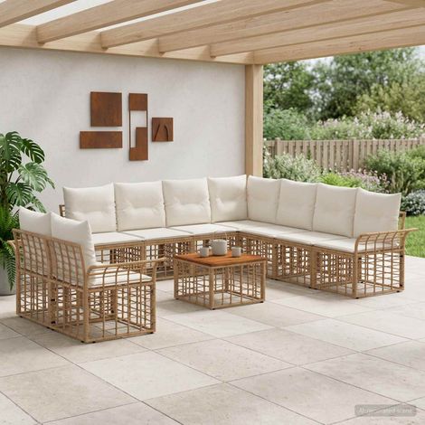 Salon de jardin modulable 10 pièces en poly rotin blanc naturel et crème, 71.6kg - PANGIVO (1/5)