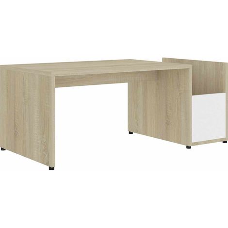 Maison Exclusive - Tavolino Bianco e Rovere Sonoma 90x45x35 cm Legno Multistrato (1/5)