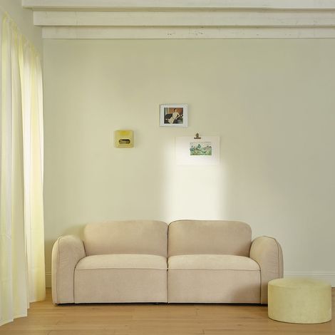 Canapé droit 3 places en velours beige chiné