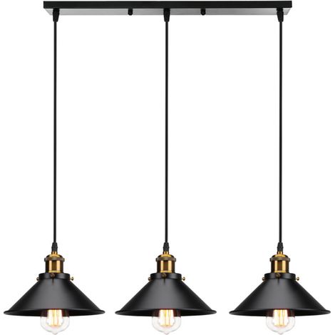 Suspension de style industriel rétro E27, plafonnier noir à trois lampes, luminaire réglable adapté à la salle à manger et au couloir. (1/5)