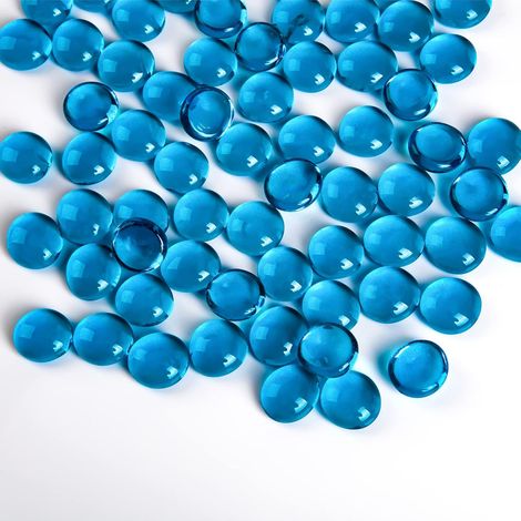 Lot de 290 Galets en Verre Bleu mer, Perles Plates en marbre de 1,35 kg, Pierres de Remplissage de Vase, Galets en Verre artificiels, Pierres précieuses décoratives en Verre pour Aquarium (1/5)