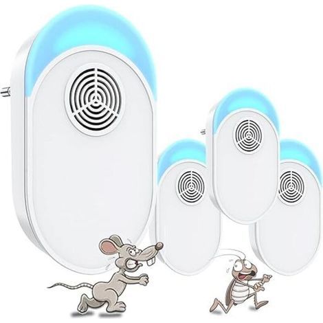 Ultraschall-Mückenabwehrstecker, Ultraschall-Mäuse- und Fliegenabwehrgerät im 4er-Pack, effektives Gerät zur Abwehr von Mäusen, Ratten, Spinnen, Mücken, Mäusen und Kakerlaken (1/4)
